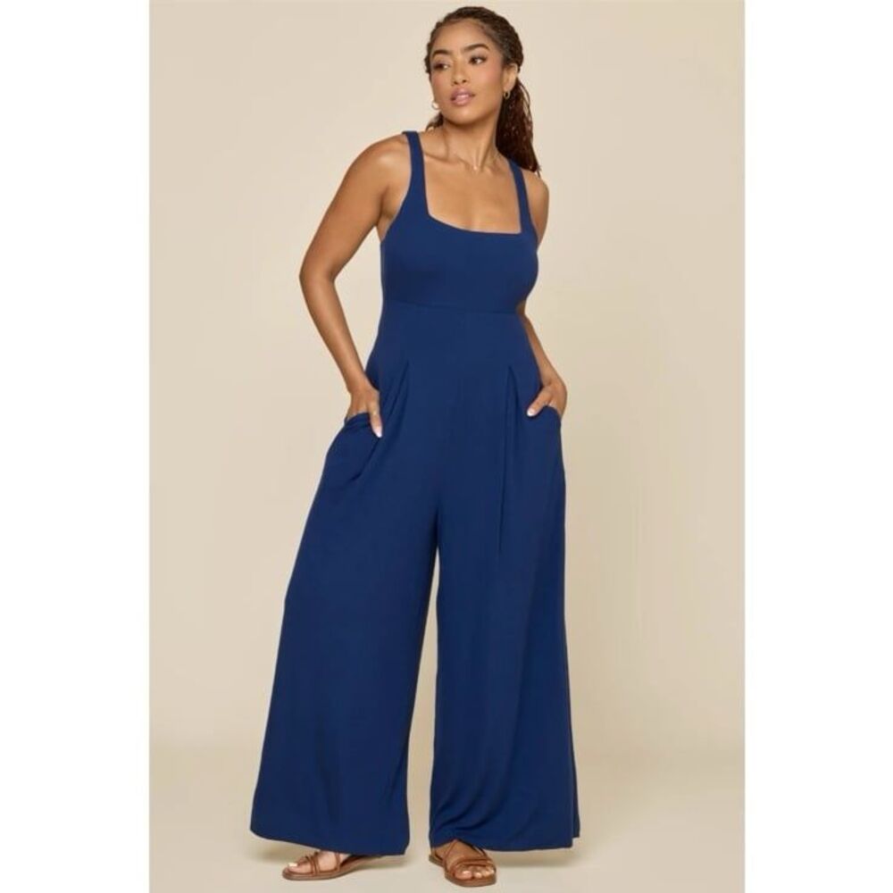 Popflex Go With The Flow Wide Leg Racerback Jumpsuit in Sapphire Blue Size 2XL